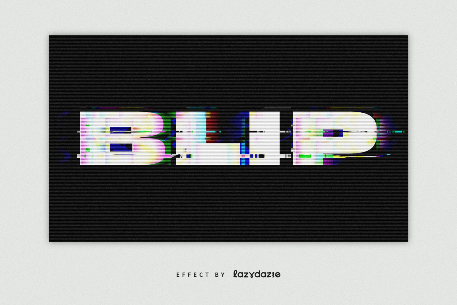Digital typography effect on the word BLIP with glitch distortion on dark background. Ideal for graphic designers seeking unique text styles and effects.
