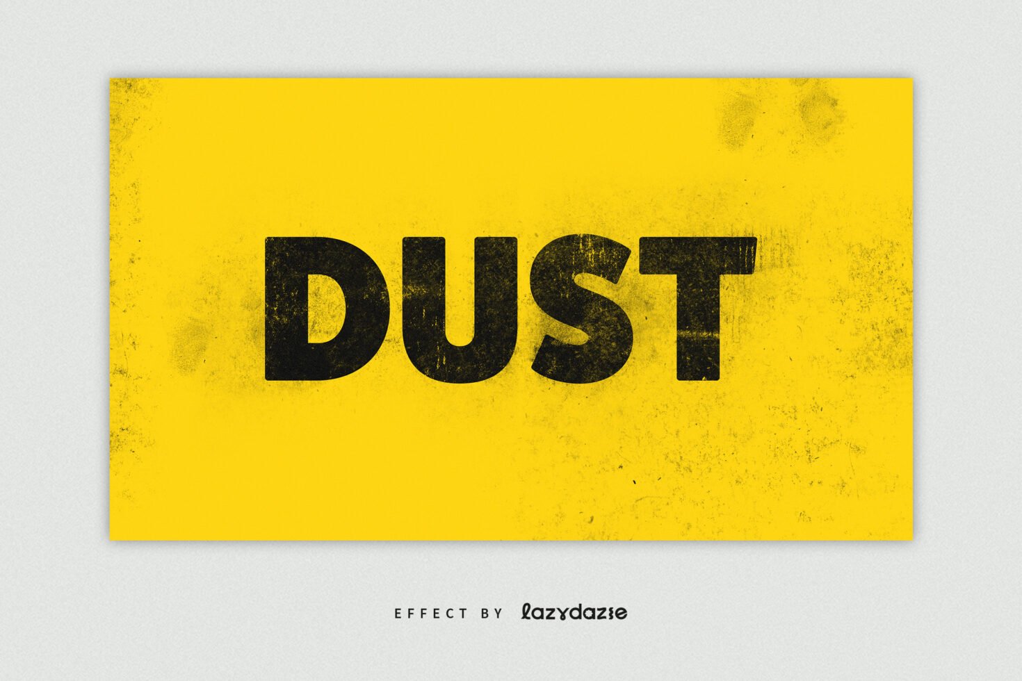 Yellow texture background with large black distressed text DUST overlay. Ideal for graphic designers seeking grunge texture mockups and typography effects.