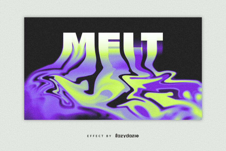 MELT text with lime neon liquid swirl effect in purple on dark gray