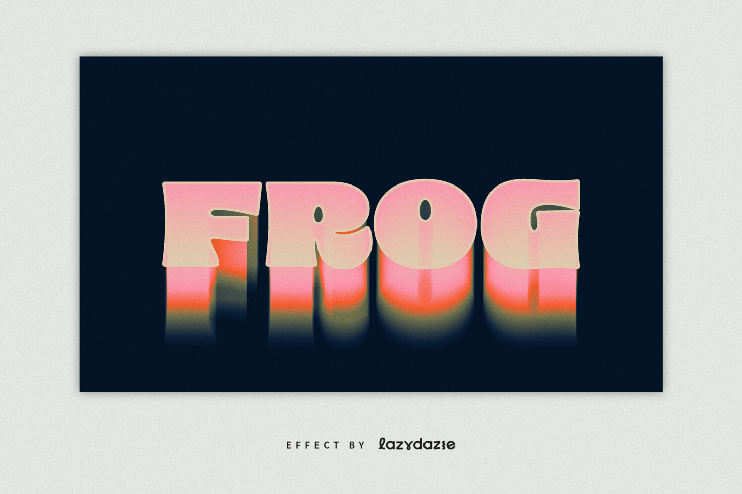3D text effect displaying the word FROG in vibrant pink and yellow hues on a dark background. Perfect for graphic design mockups and typography projects.