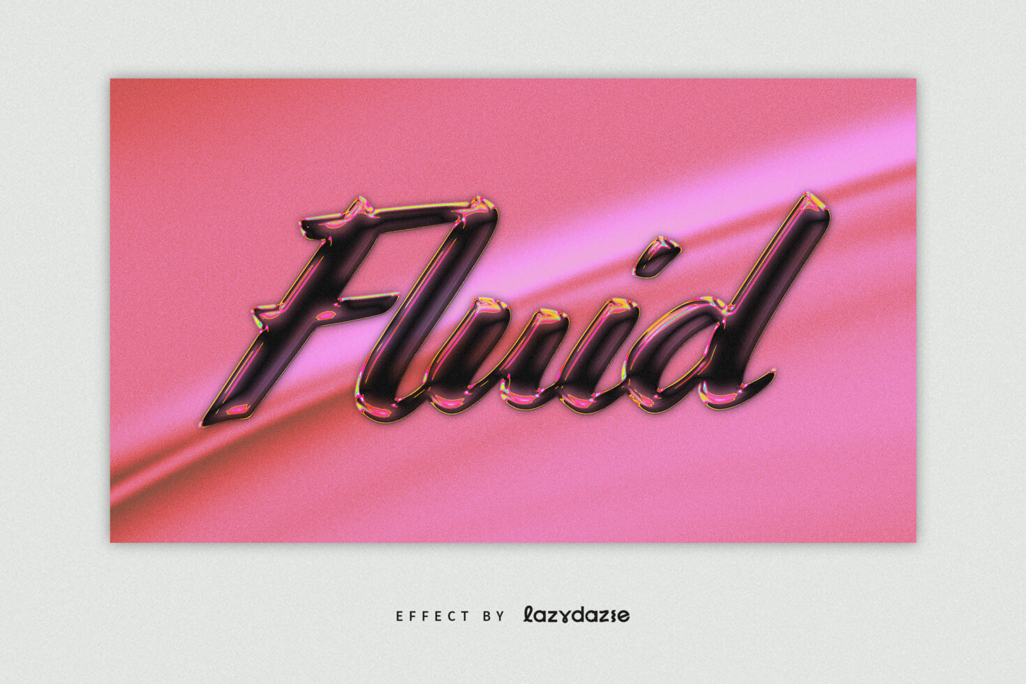 Fluid typography mockup in glossy chrome on pink gradient background ideal for graphic design templates and designer resources digital asset.