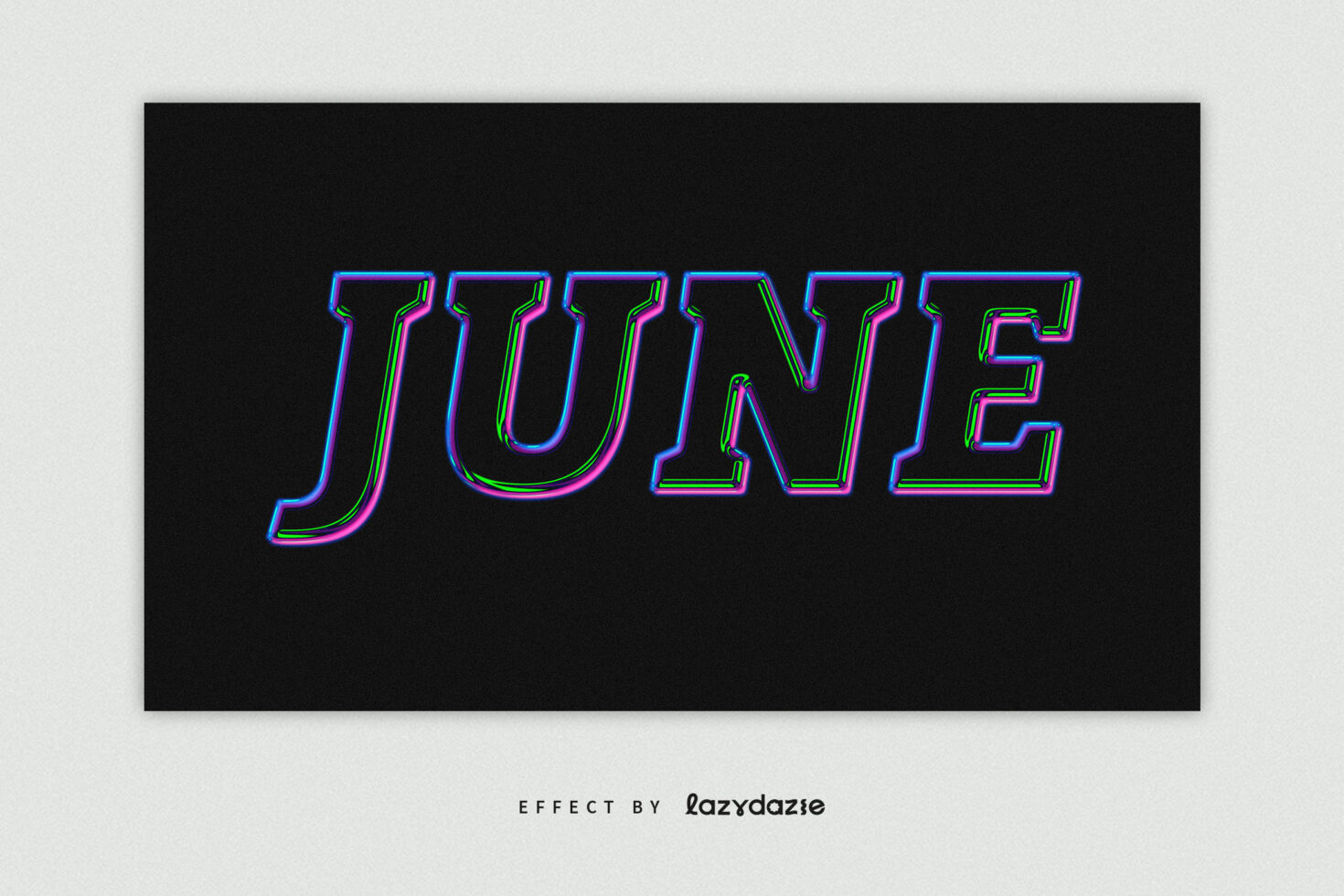 Colorful neon text effect reading June on a black background ideal for graphic design resources. Perfect for editable font templates and typography design.