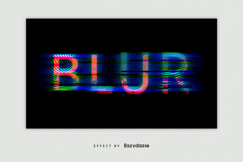 Glitchy pixelated text in neon colors with scan line distortion