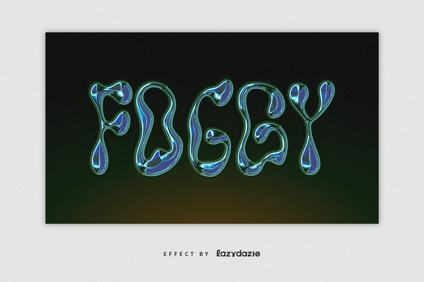 Abstract text effect reading foggy with a wavy liquid design in blue and green tones on black background ideal for creative typography projects