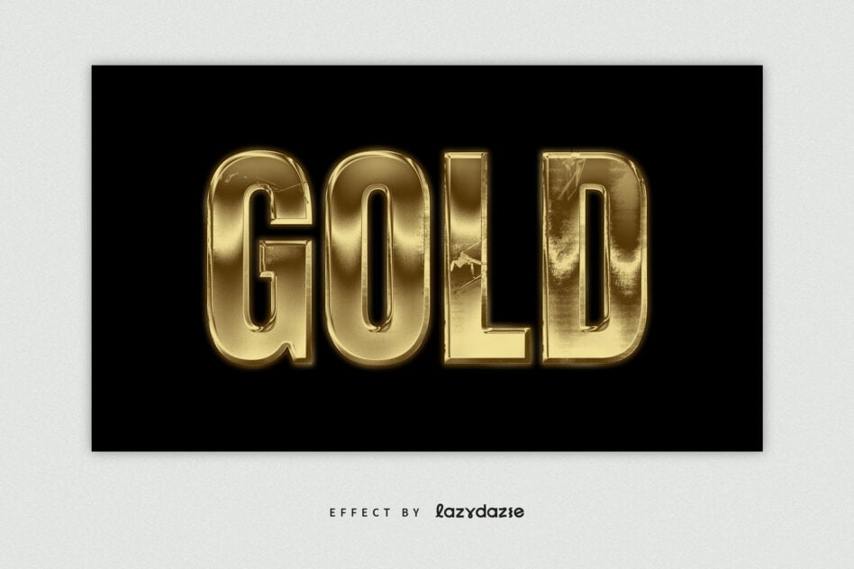 Brushed gold metallic letters with weathered texture on black