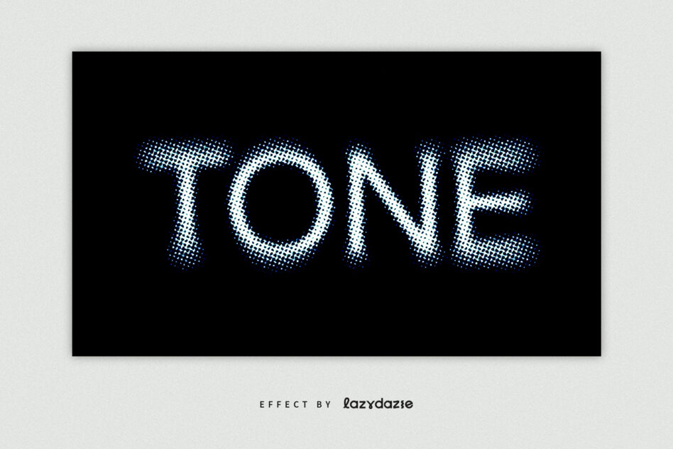 TONE in white pixelated halftone dots pattern on black background mockup