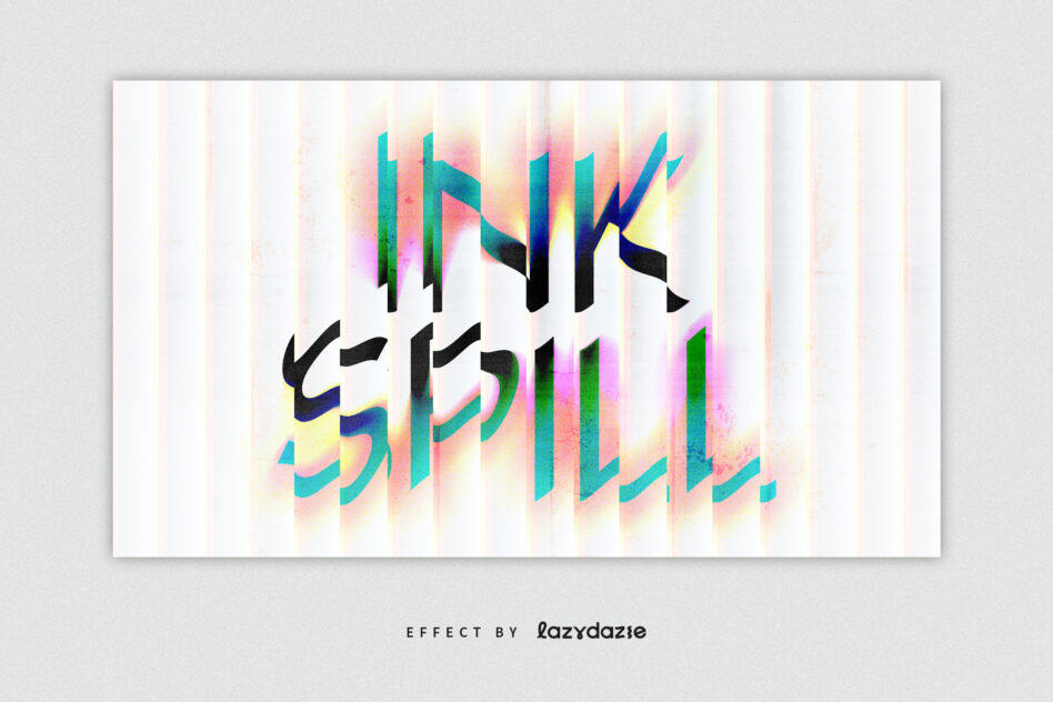 Colorful glitch text effect with rainbow gradients, black lettering, layered distortion