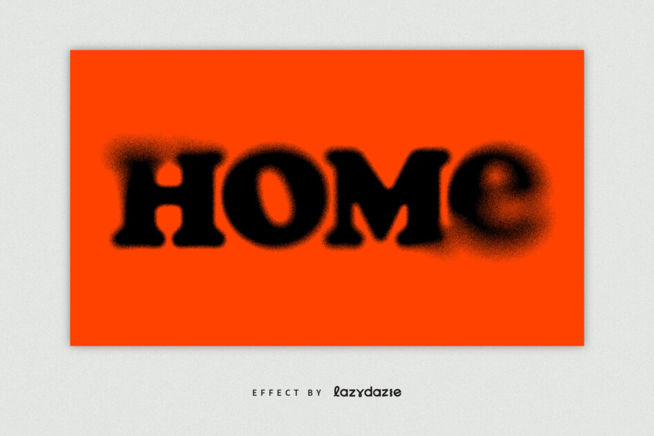 Black text spelling HOME with soft blur edges on bright orange background