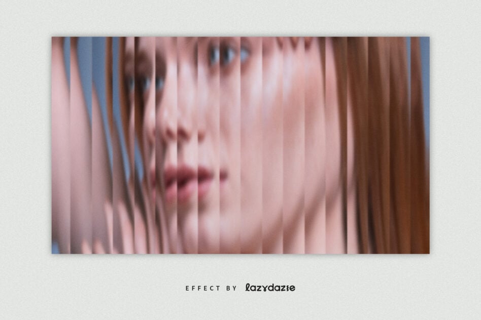 Vertical stripe blur effect on portrait with pink color palette