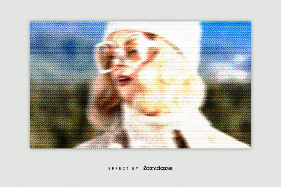 Portrait with color halftone dots blue green fade effect