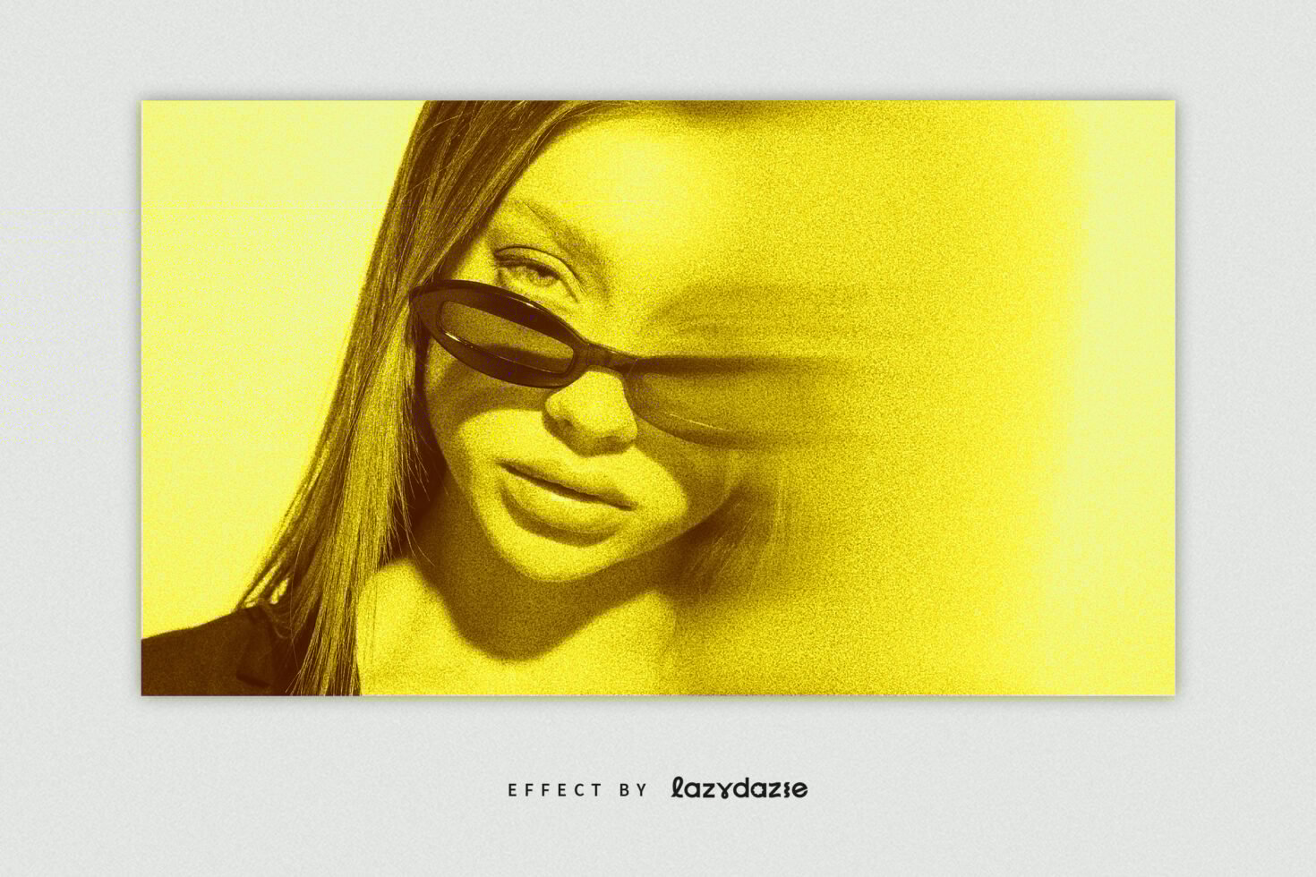Yellow halftone portrait of a woman in sunglasses with a blurred effect. Ideal for graphic design, modern templates, creative mockups, digital art.