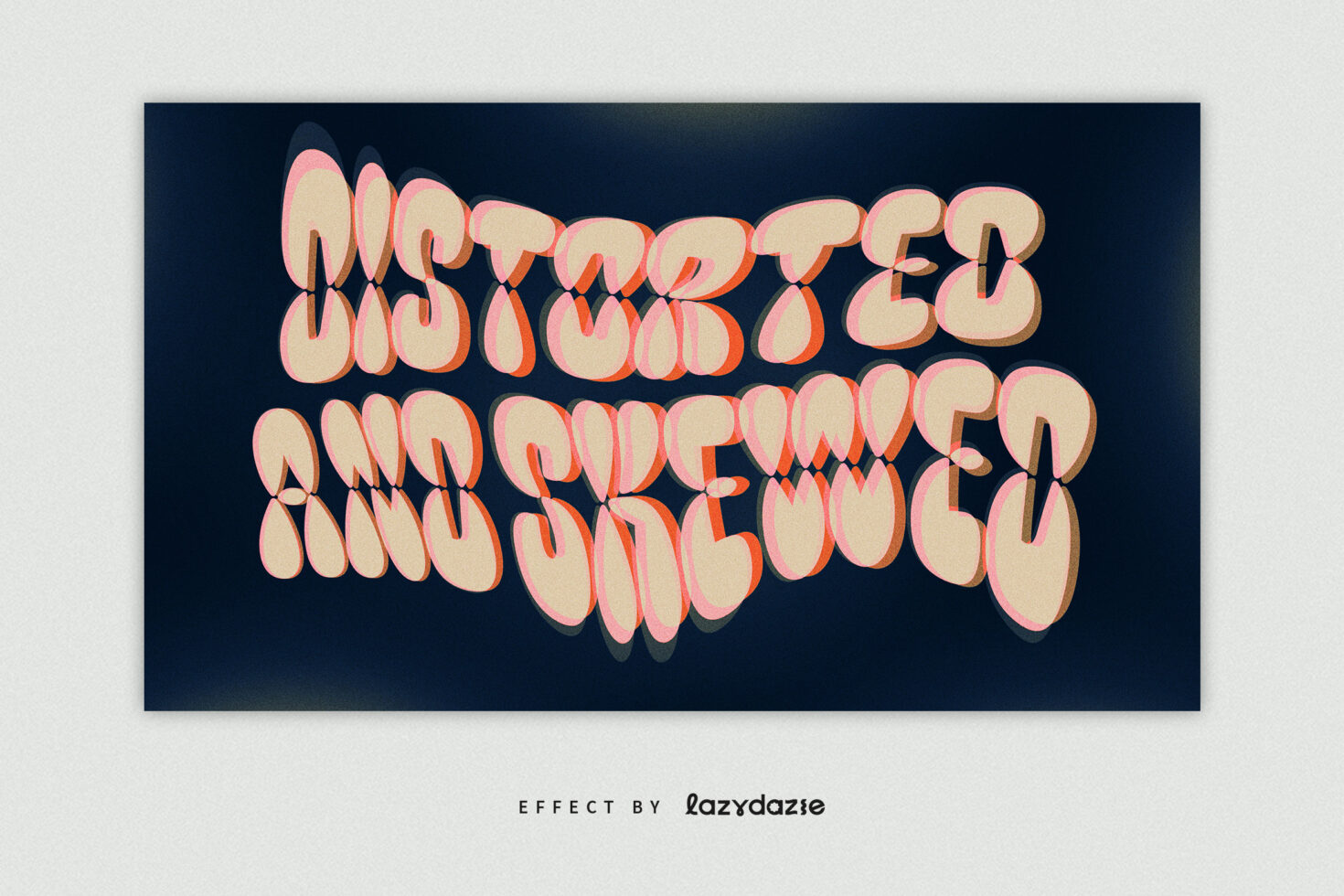 Distorted and skewed text effect in vibrant colors on a dark background for graphic design. Ideal for vibrant typography projects and creative templates.