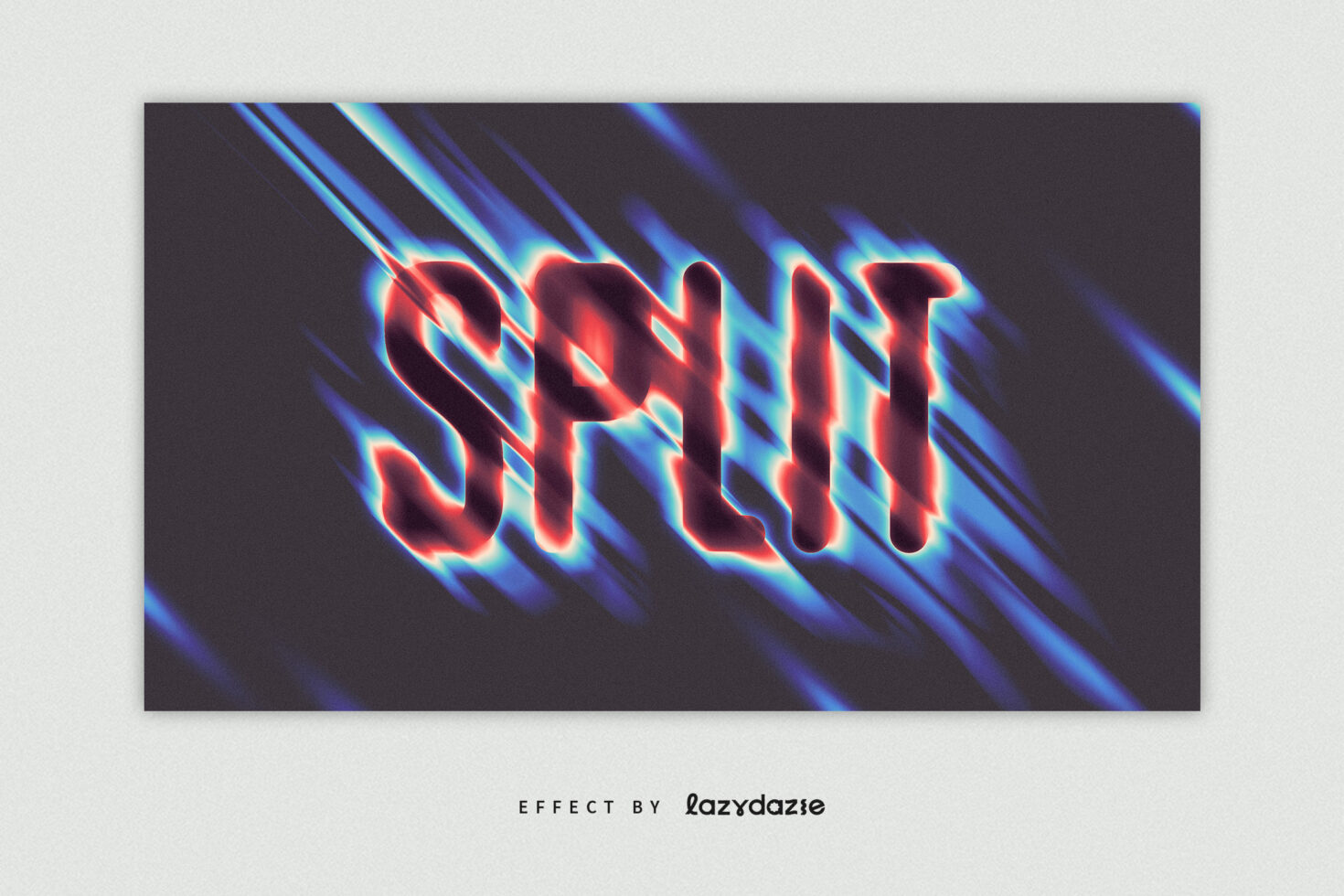 Vibrant distorted typography effect displaying the word SPLIT with glitchy neon colors perfect for graphic design projects and typography effects.