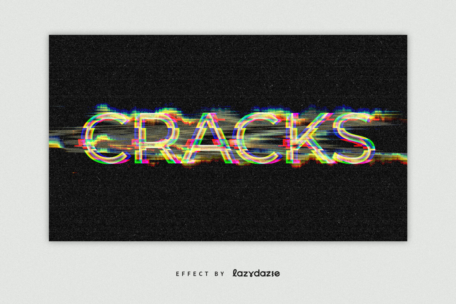 Glitch effect design template with colorful distorted text CRACKS on black background ideal for digital art graphics or typography projects.