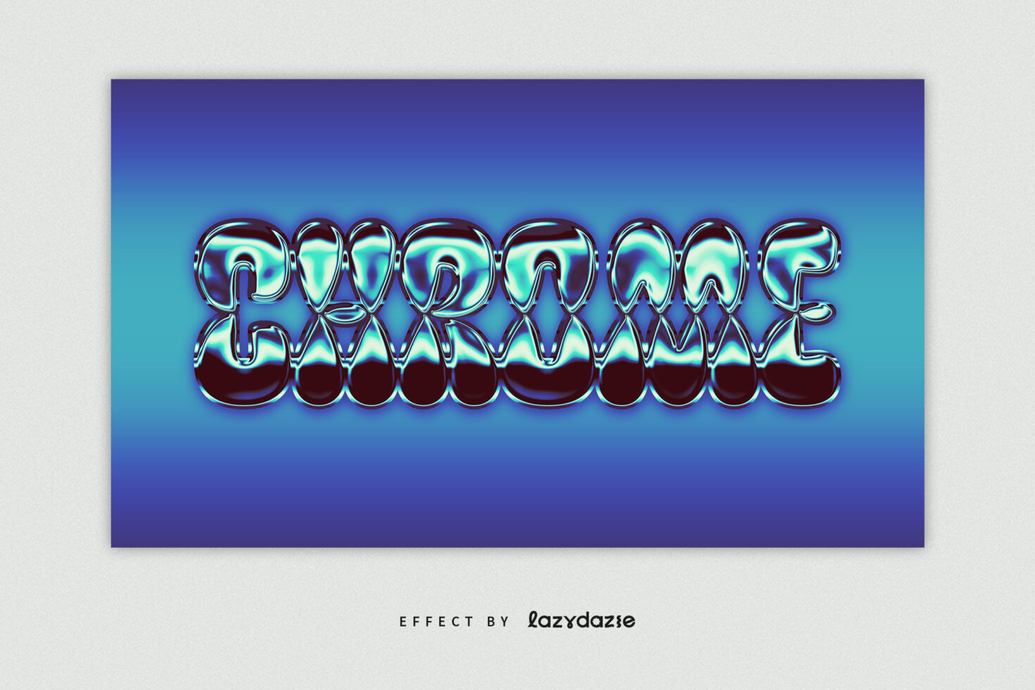 Futuristic chrome text effect with reflection on blue gradient background ideal for graphic design assets digital art typography templates.