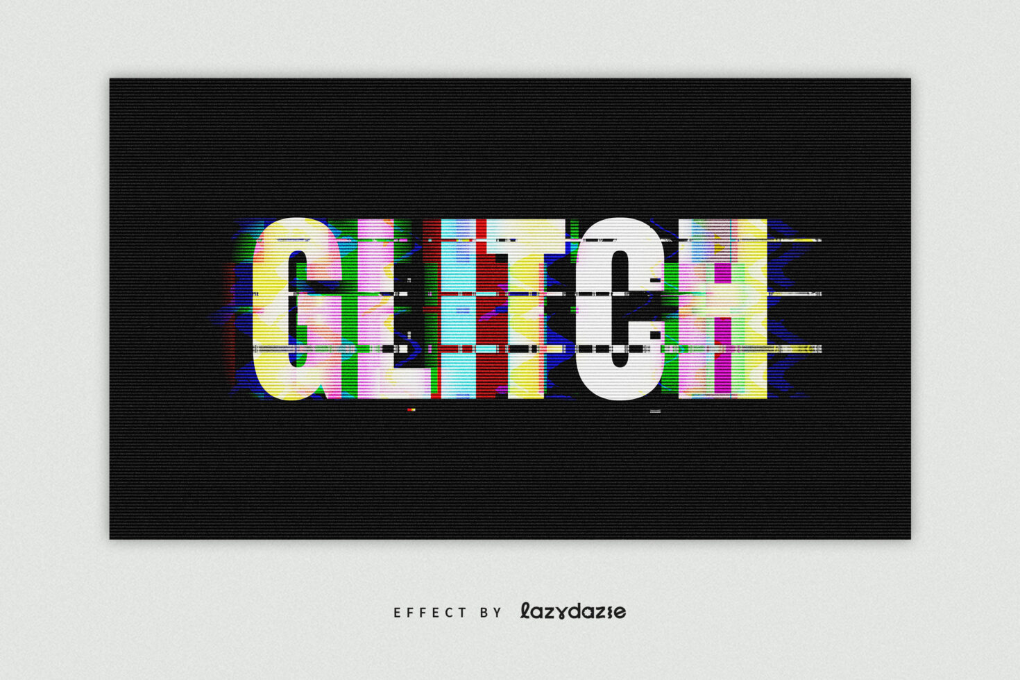 Glitch text effect on black background for graphic design. Distorted and colorful typography, ideal for modern design templates and digital assets.