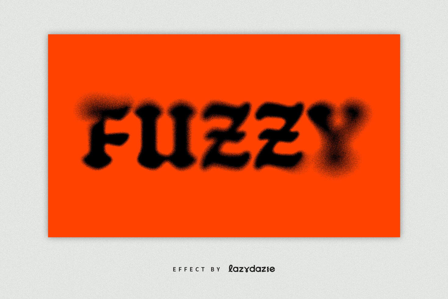 Orange background with black fuzzy text effect displaying the word fuzzy. Ideal for graphic design projects in templates and typography design.