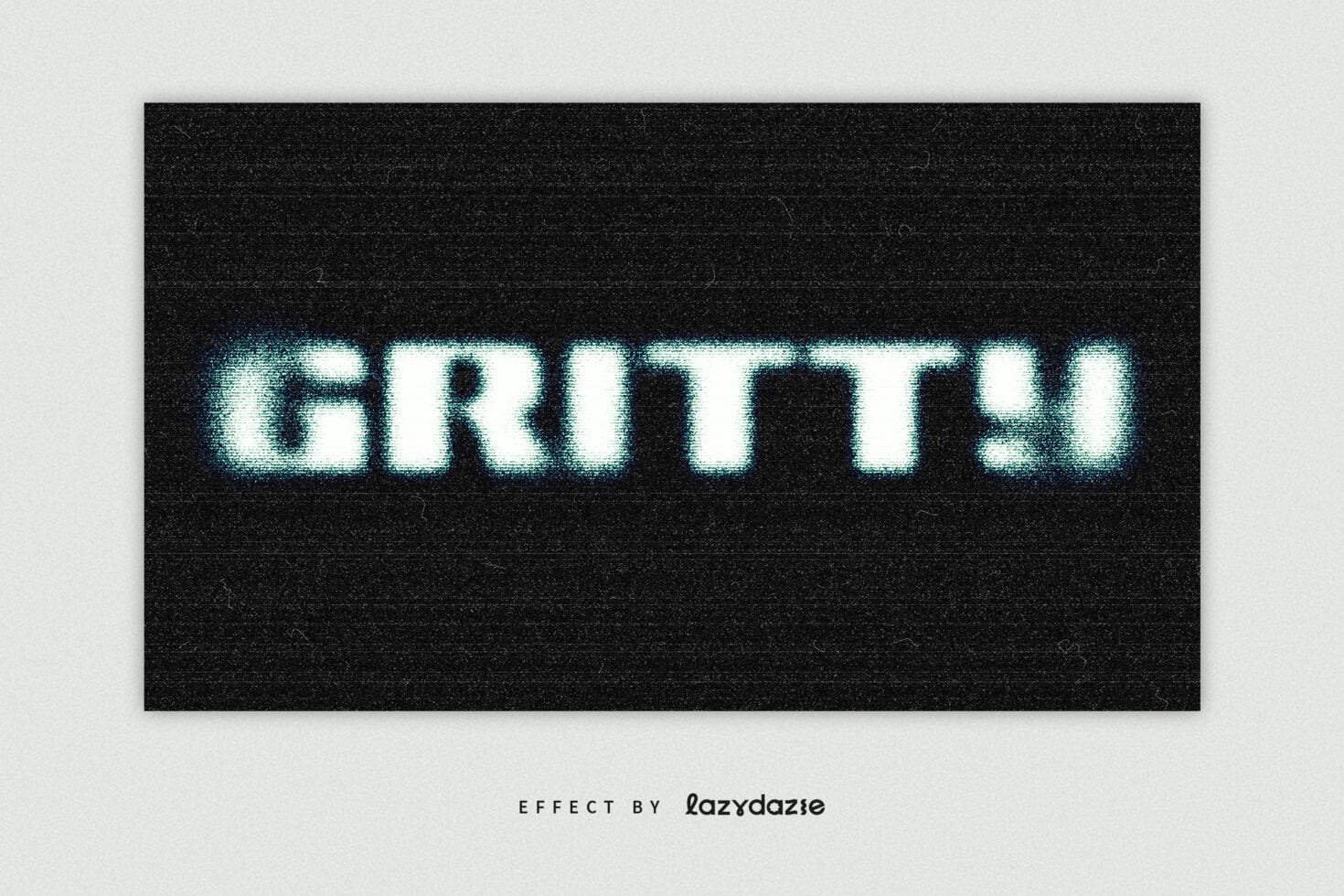 GRITTY in cyan glowing scanline typography on dark noisy background