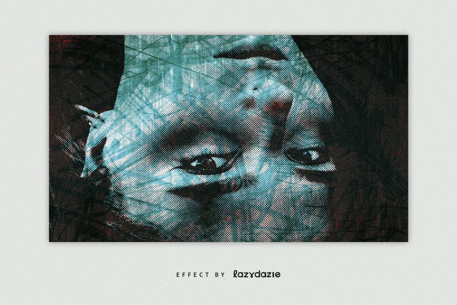 Abstract graphic template of a textured human face with a grunge effect in blue tones suitable for designers seeking unique digital art assets.
