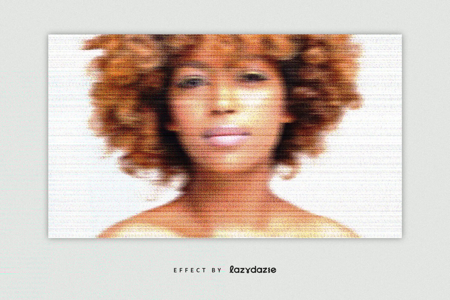 Digital asset image of a woman with curly hair transformed into a halftone effect perfect for designers. Ideal for mockups graphics templates.