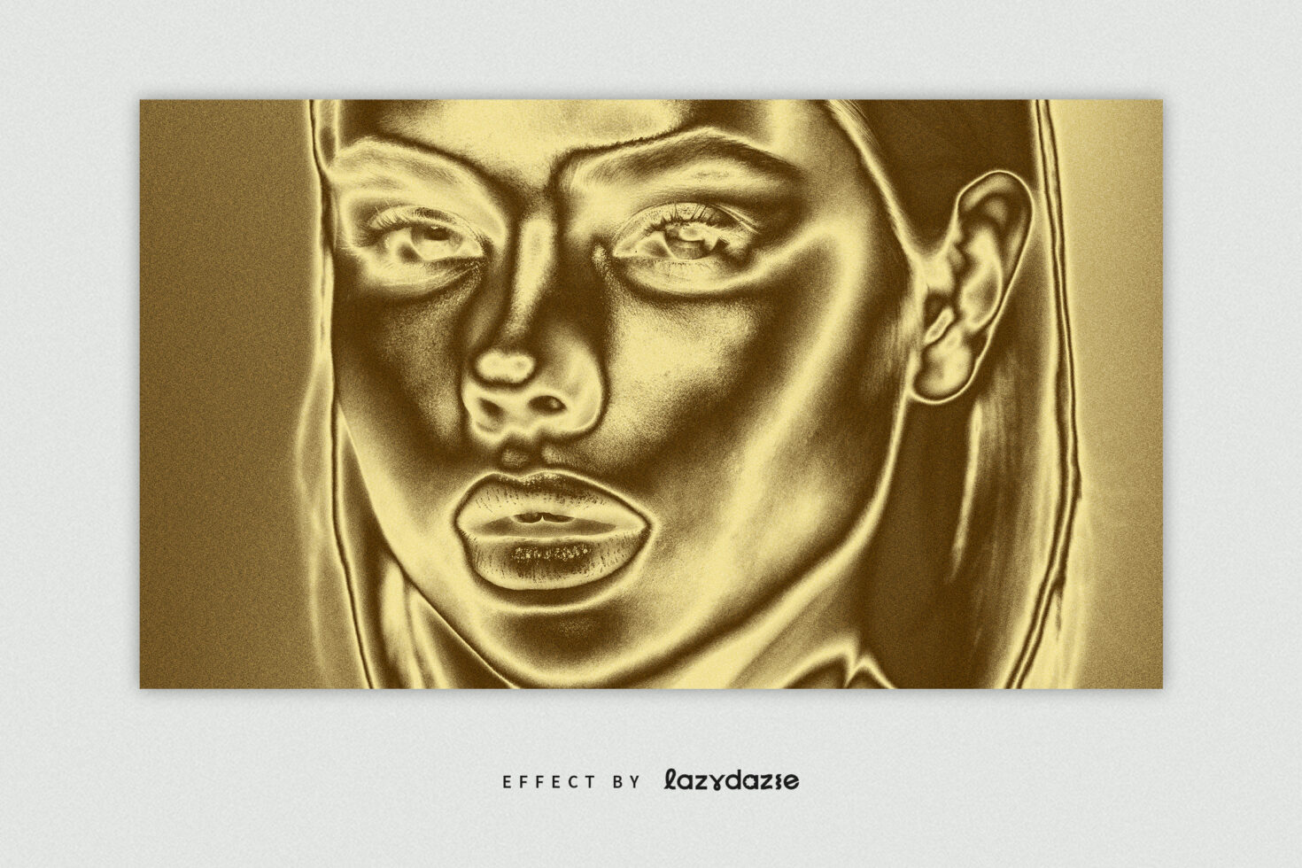 Gold embossed face effect for digital design. Ideal for graphic designers seeking unique textures for creative projects. Perfect for mockups and templates.