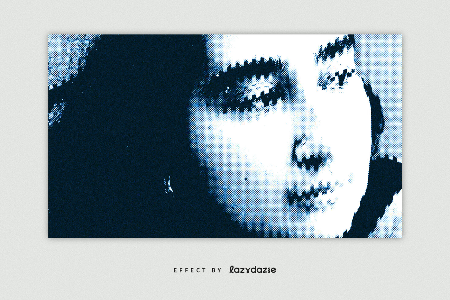 Halftone effect portrait image featuring a woman's face in black and white. Perfect for graphic designers and digital creatives. Retro style texture.