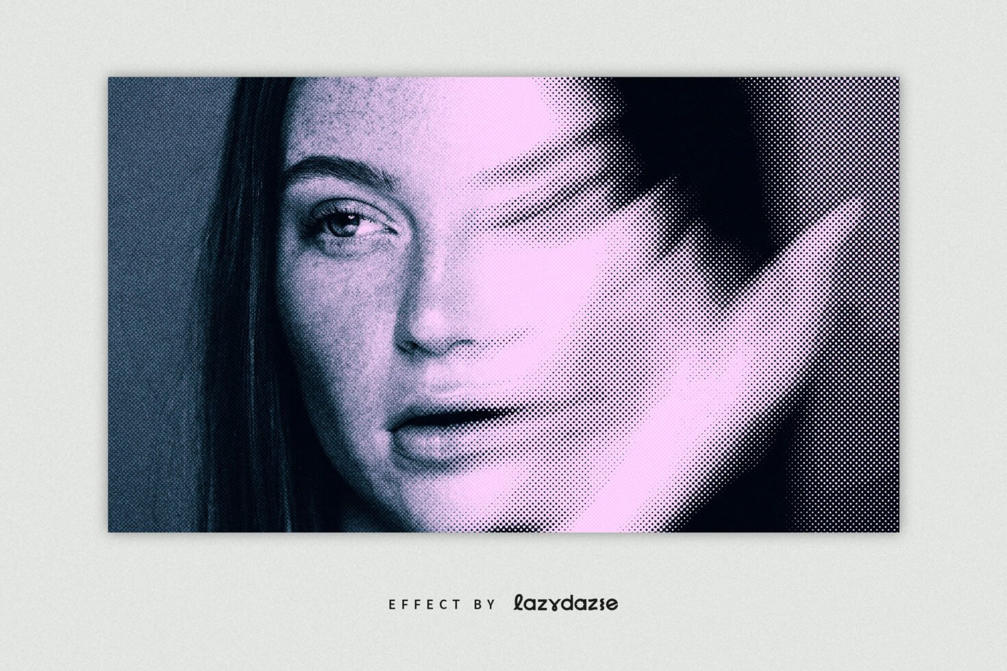 Halftone effect on a woman's portrait with purple tones. Ideal for graphic designers and digital artists. Perfect for creative templates and mockups.