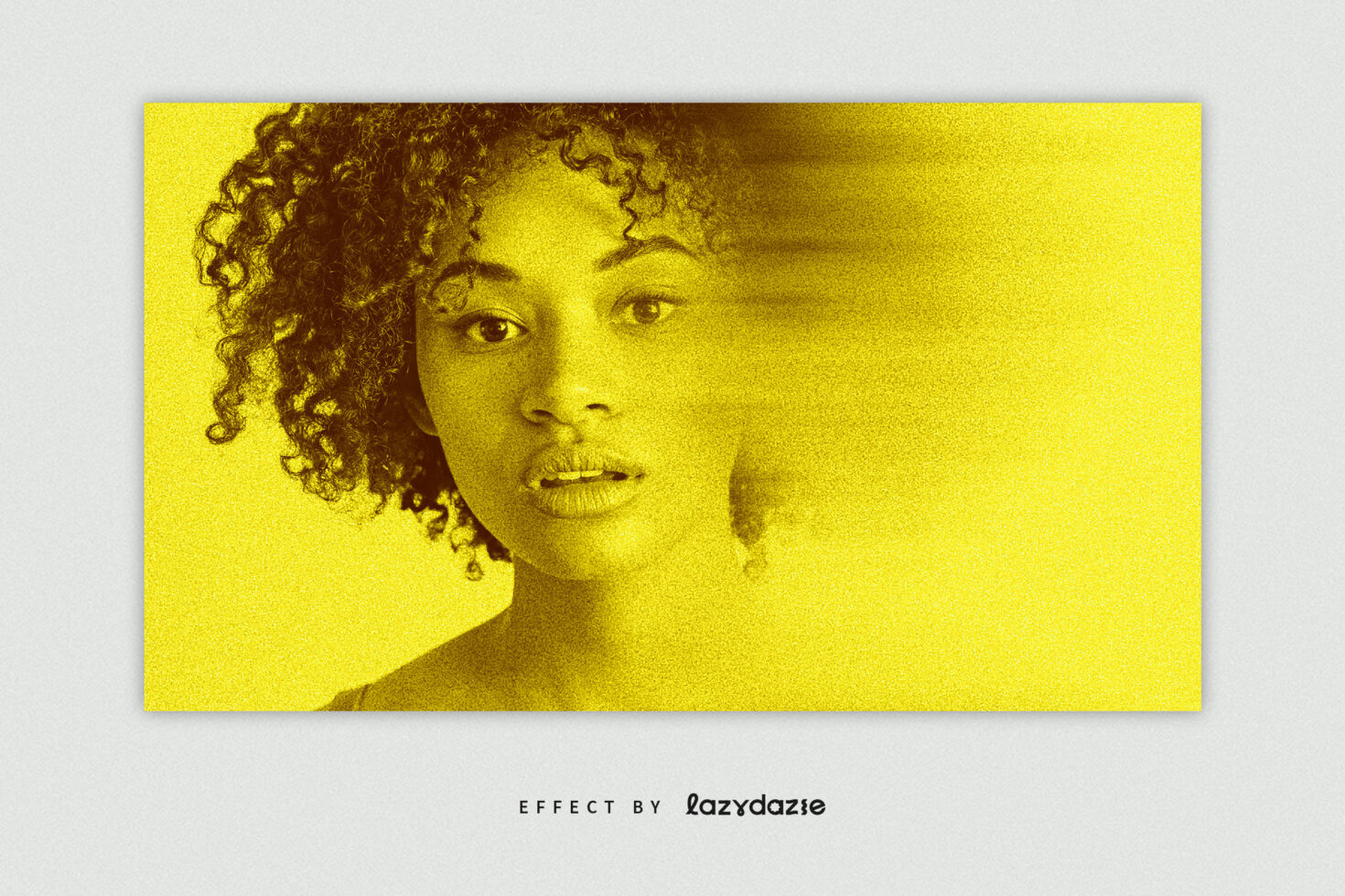 Yellow halftone effect portrait of a woman with hair, showcasing digital distortion effect. Ideal for graphic templates, creative design, and mockups.