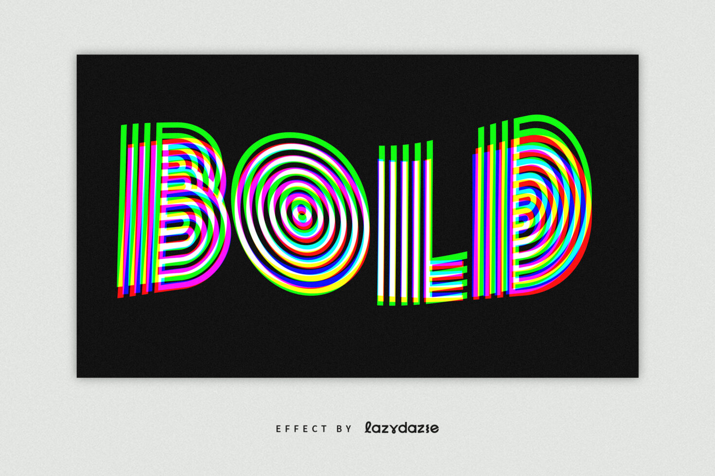 Multicolor distorted bold text effect on black background design, perfect for eye-catching fonts and graphic templates. Ideal for designers seeking vibrant visuals.