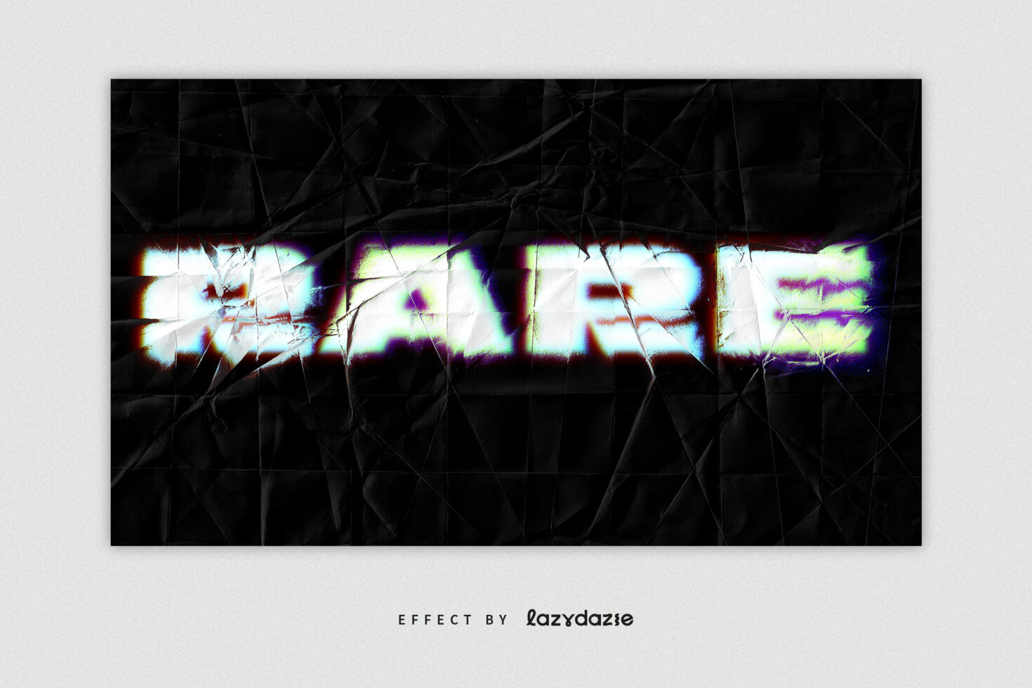 Grunge text effect on a crumpled paper background with distorted lettering. Ideal for designers seeking unique font effects in graphic templates and mockups.