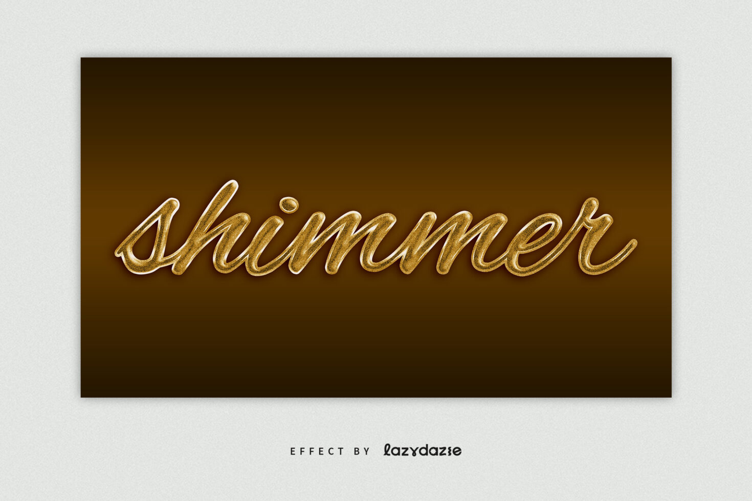 Gold text effect with the word shimmer on brown background suitable for digital design. Perfect for graphics mockups templates. SEO: gold effect text.