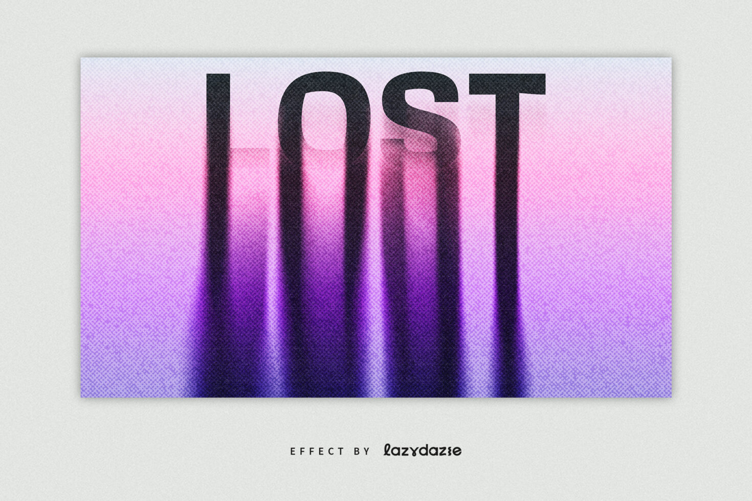 Gradient text effect reading LOST with purple pink hues shadowing on a textured background perfect for graphic design projects and templates.