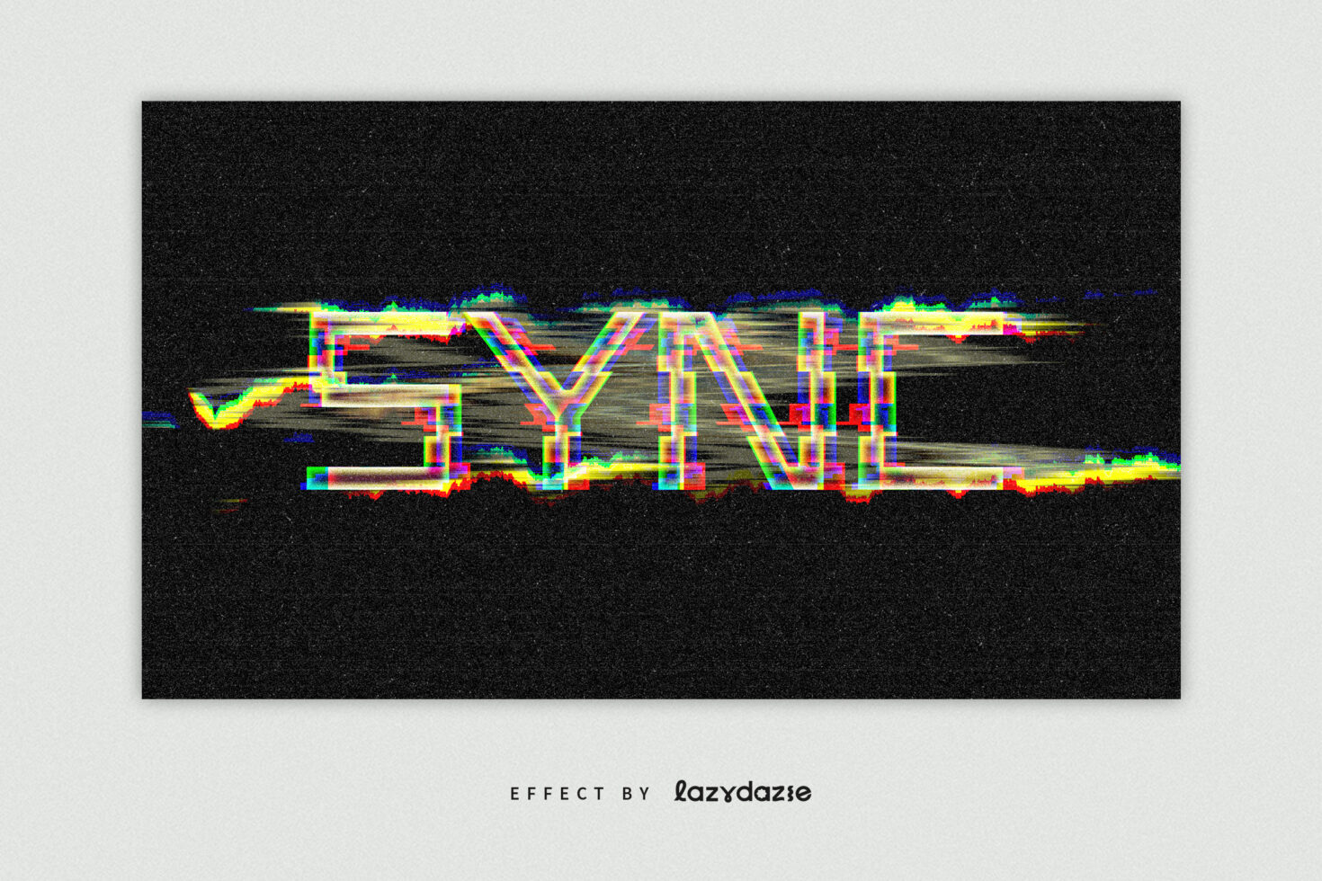 Glitch effect text graphic with RGB color distortion on SYNC, ideal for digital design projects. Perfect for designers seeking unique template effects.