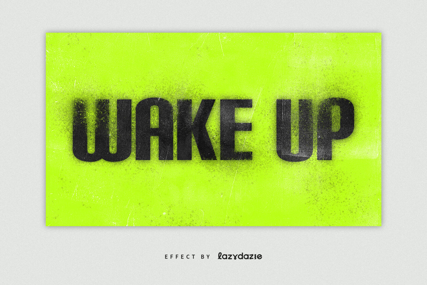 Vibrant neon green graphic with bold black stencil text Wake Up for digital design assets. Perfect for designers seeking impactful typography effects.