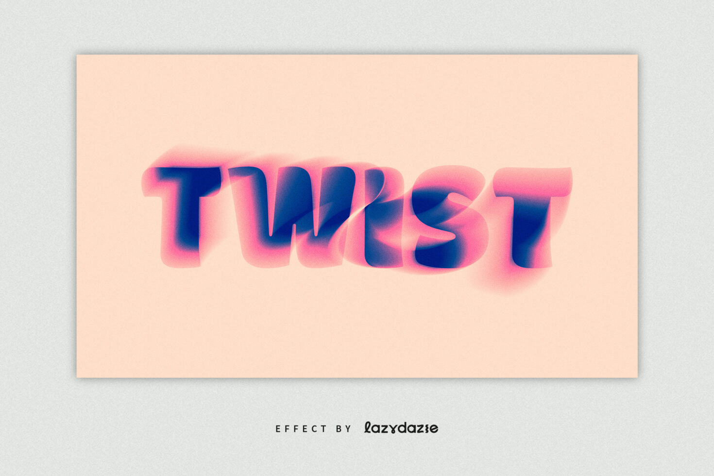Colorful typographic text effect with pink and blue gradient creating a twist illusion on a peach background ideal for graphic design projects.