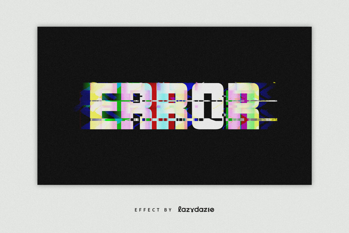 Glitch text effect featuring the word ERROR with distorted colorful lines, perfect for digital art, graphic design, template assets, and mockups.
