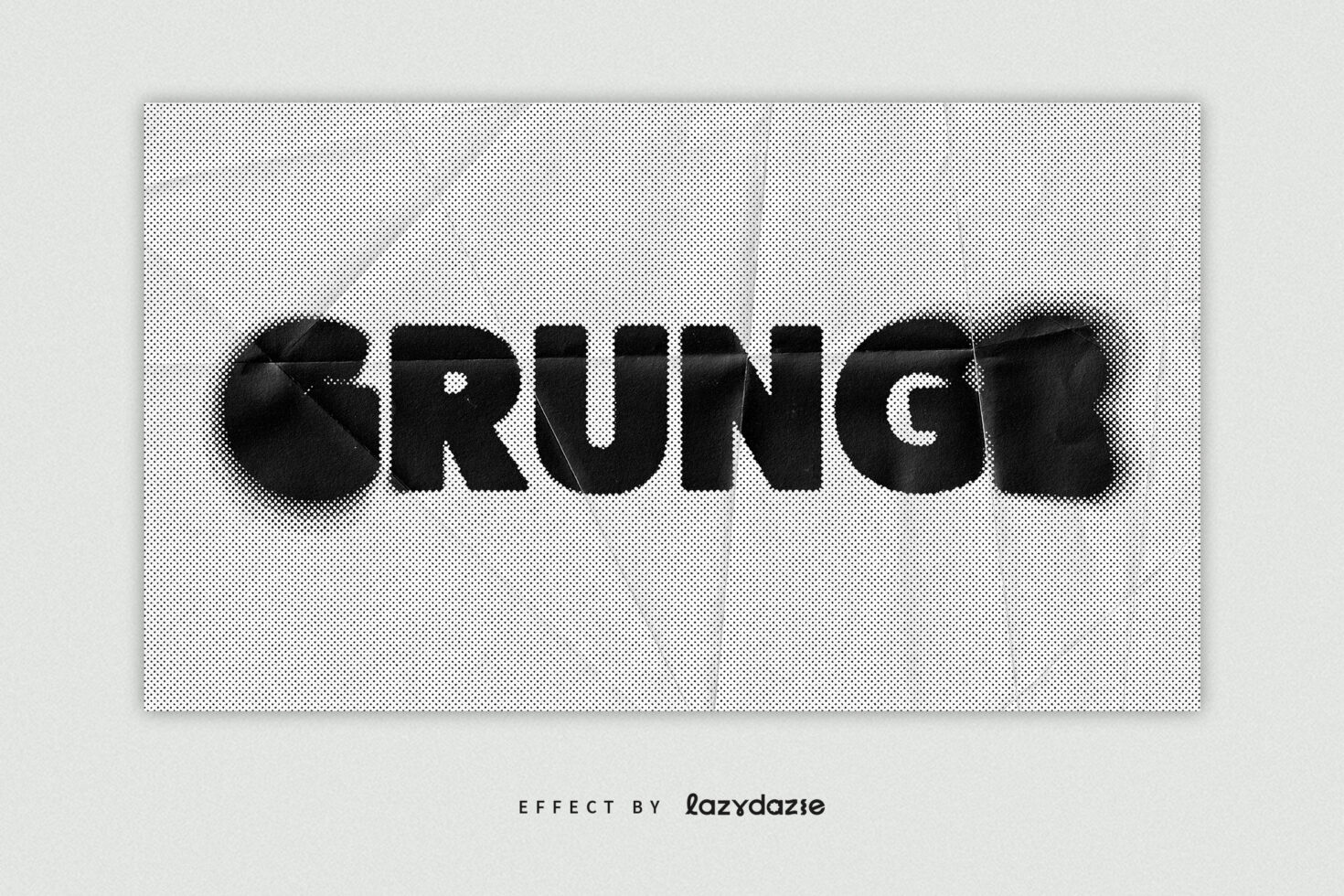 Grunge halftone text effect on paper background design asset for graphic designers looking for vintage distressed textures for creative projects.
