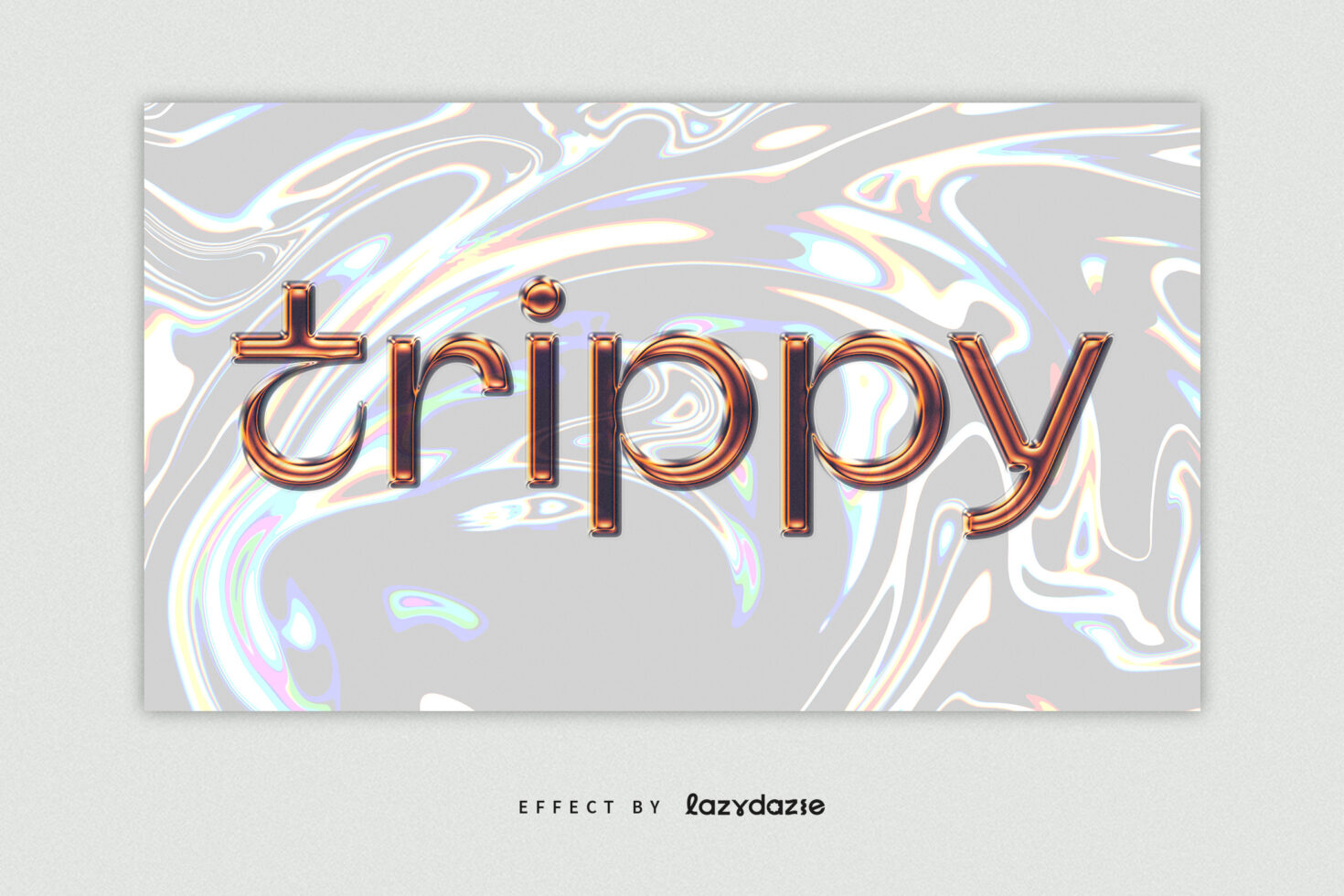 Futuristic trippy text effect with iridescent marble background ideal for graphic design projects branding and visual art templates. Unique typography asset.