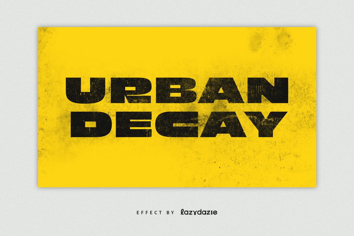 Urban Decay text effect on a grunge yellow background for design projects. Ideal for templates and graphics. Bold typography for urban themes.