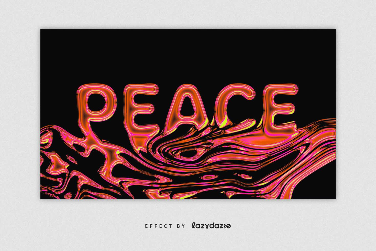 Vibrant abstract text reading Peace with fluid pink and orange liquid effect on black background for graphic design projects. Perfect for designers.