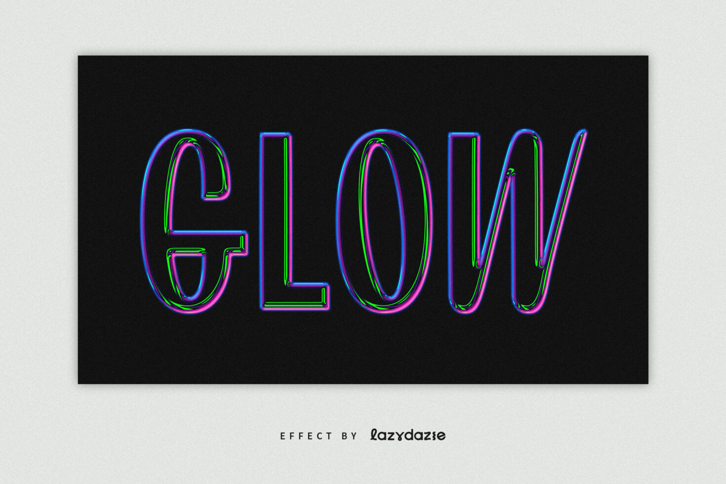 Neon glow text effect with layered blue green pink outlines on black background. Perfect for graphic design templates or typography mockups.