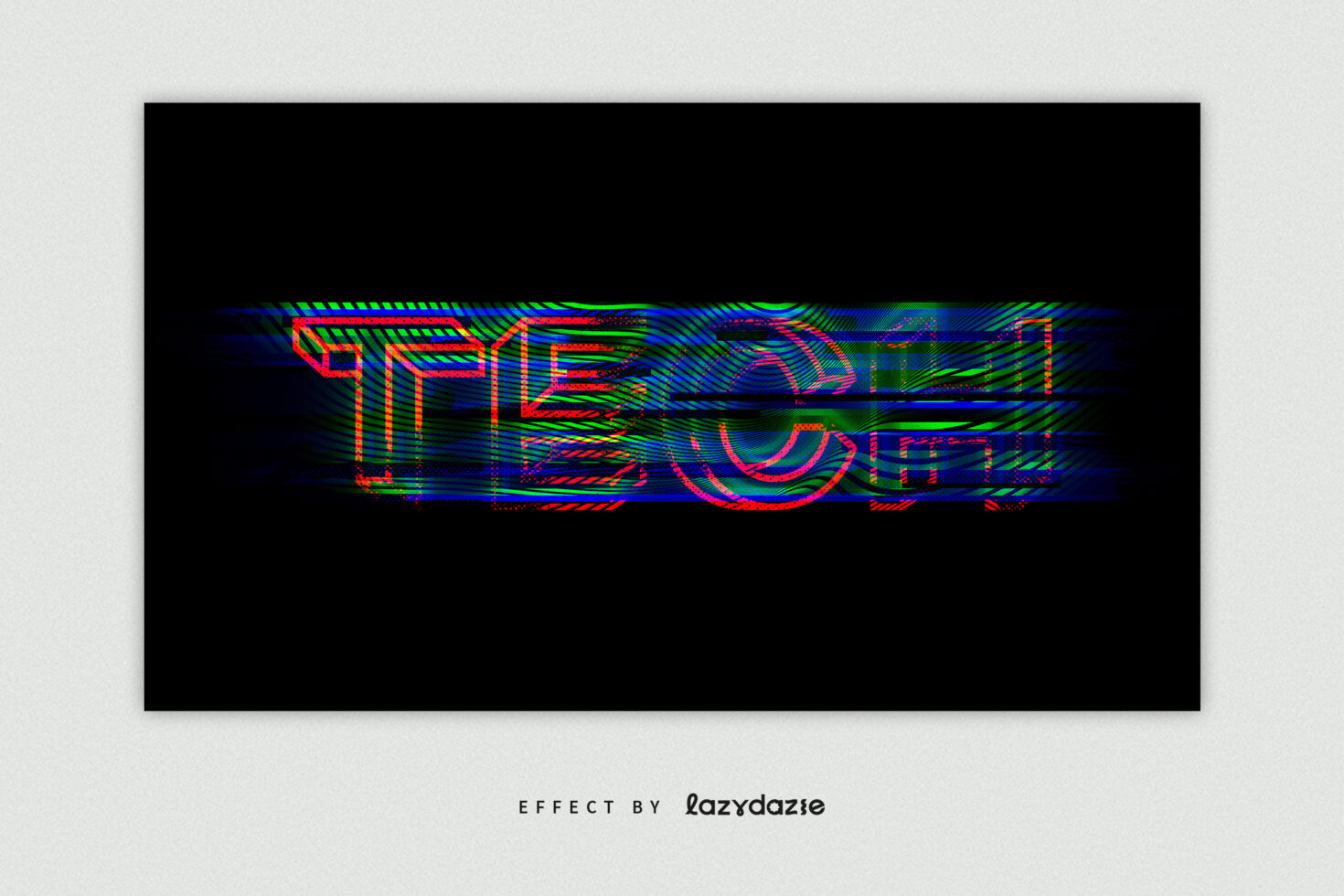 Glitch text effect with the word Tech in vibrant RGB colors on black background ideal for graphic design projects and digital typography templates.