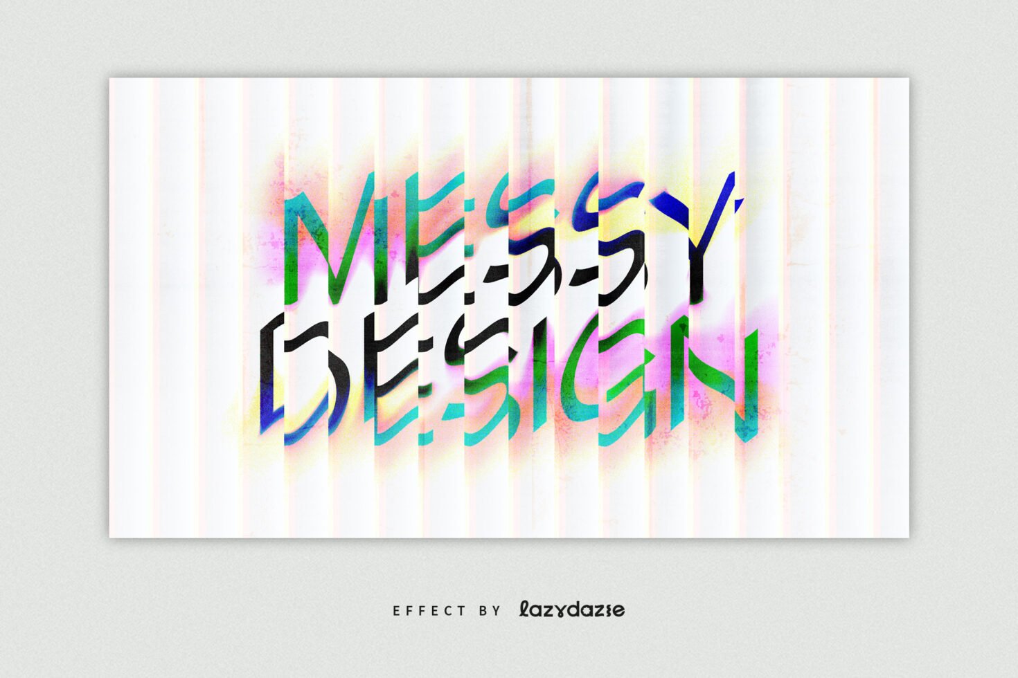 Colorful distorted text effect on a light background perfect for graphic design projects. Useful for typography, Adobe Photoshop text mockups, creative fonts.