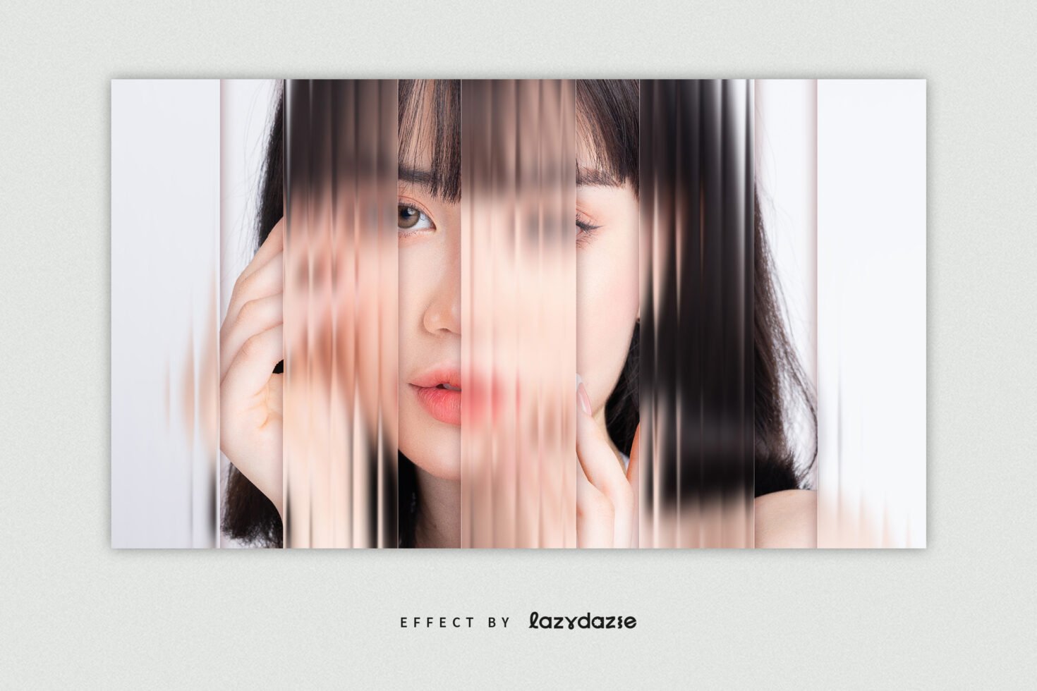 Blurred vertical slice photo effect featuring a female face. Perfect for modern graphic design projects. Ideal for mockups and creative templates.