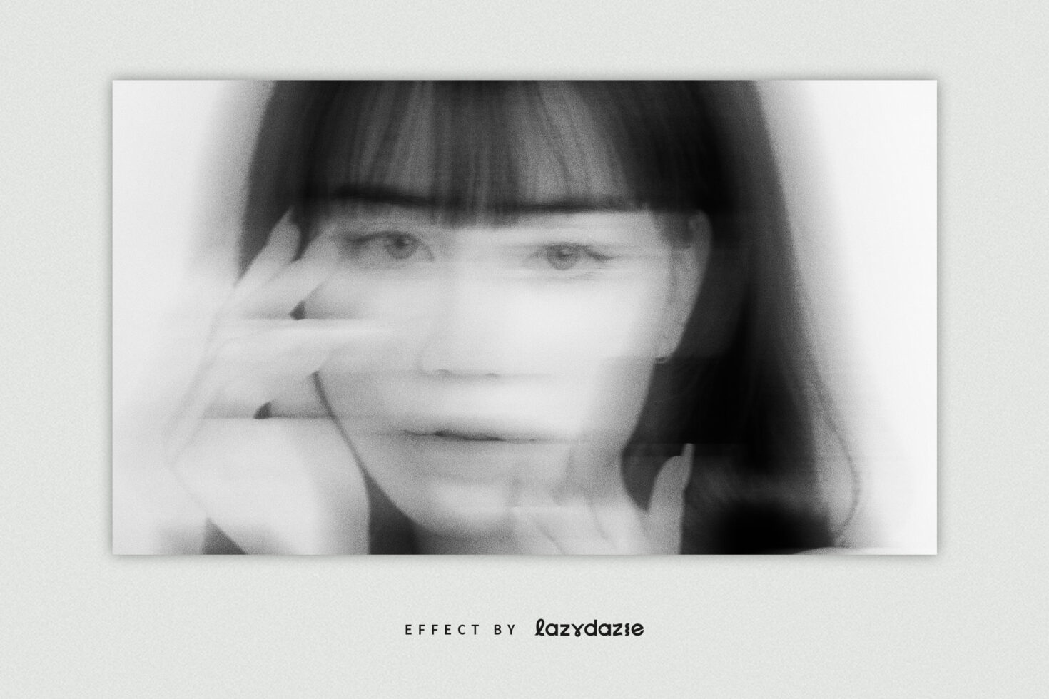 Abstract black and white photo of a woman's blurred face with layered motion effect perfect for graphic design or photo editing templates.