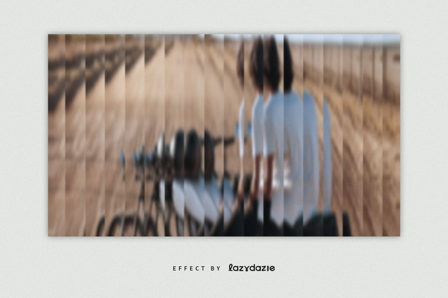 Blurred desert road photo effect for mockup design. Includes retro style with vertical lines. Ideal for graphic design projects and creative templates.