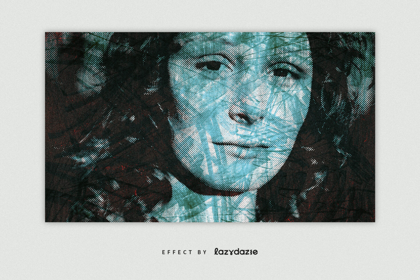 Abstract portrait illustration in halftone texture with blue and black tones suitable for digital art assets and designer graphics.