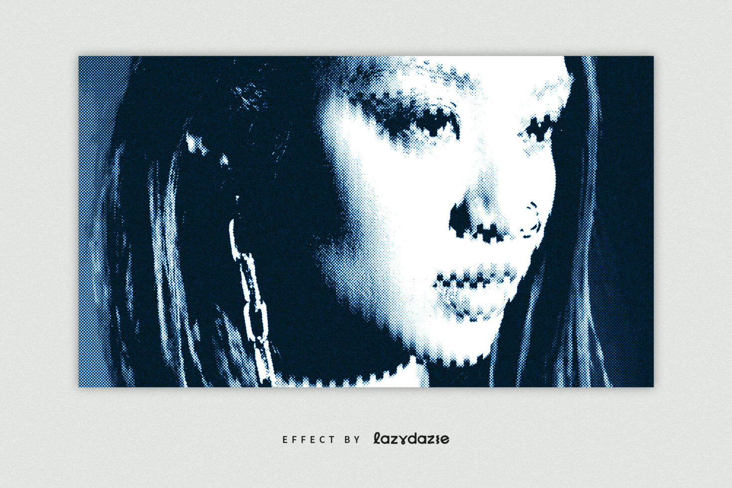 Halftone effect on a woman's portrait in blue and white, graphic design element for templates, mockups and digital artwork, ideal for designers.