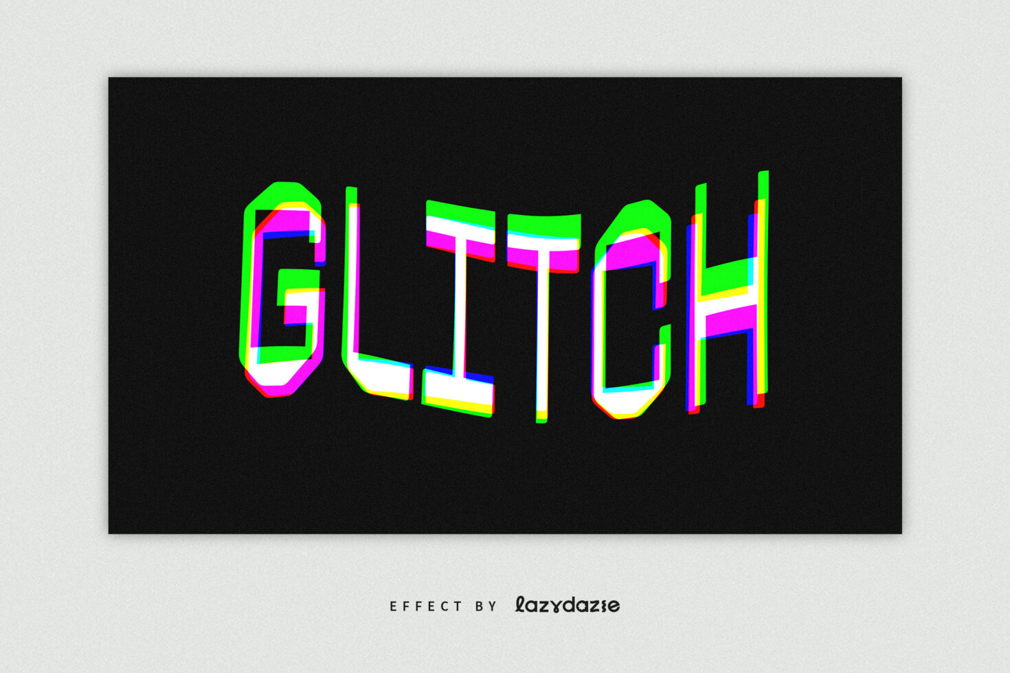 Glitch effect typography design in vibrant colors on black background, ideal for graphic design projects and templates. Perfect for digital assets marketplace.
