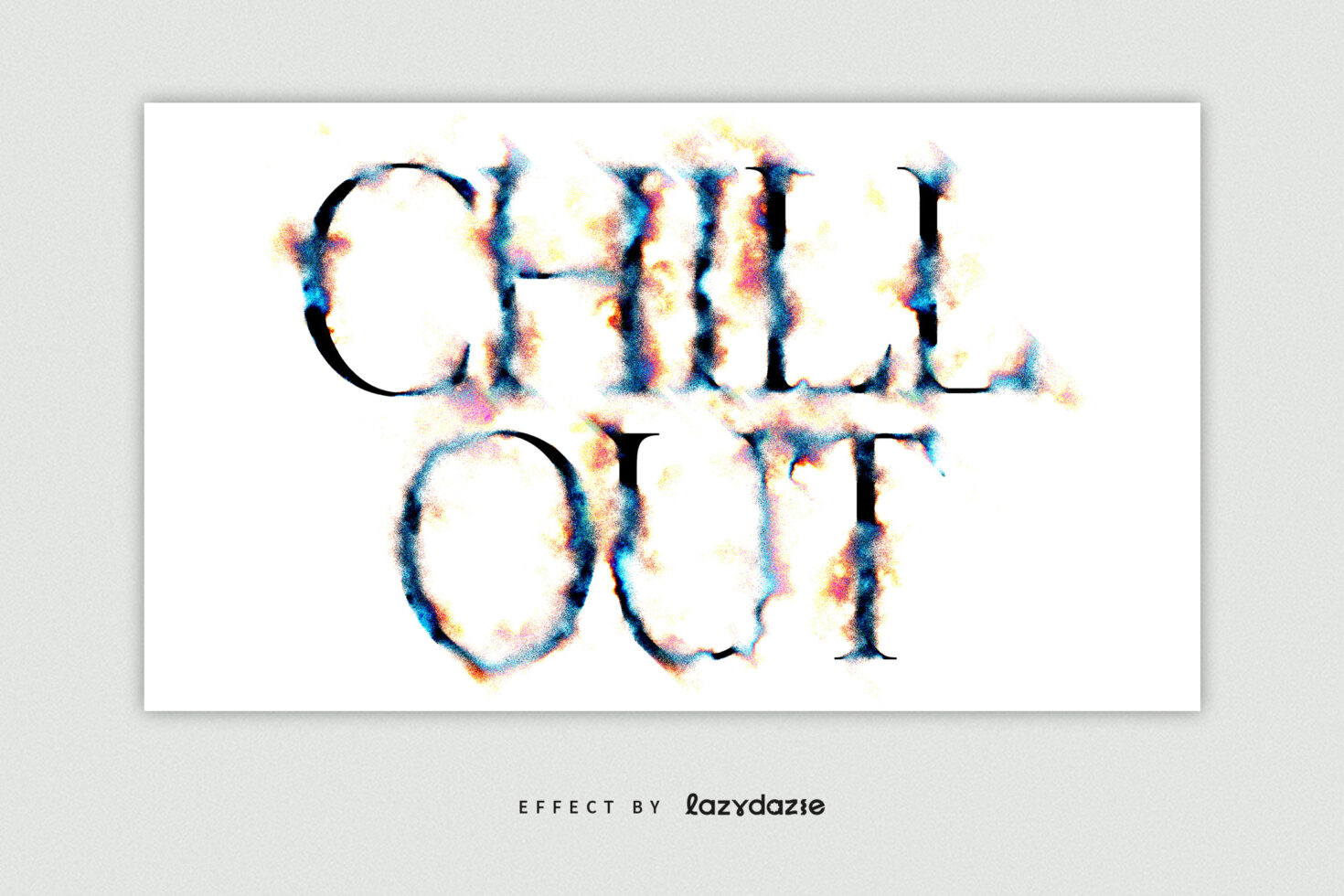 Colorful text effect saying Chill Out with a vibrant powder-like texture ideal for graphic designers looking for unique font effects and artistic templates